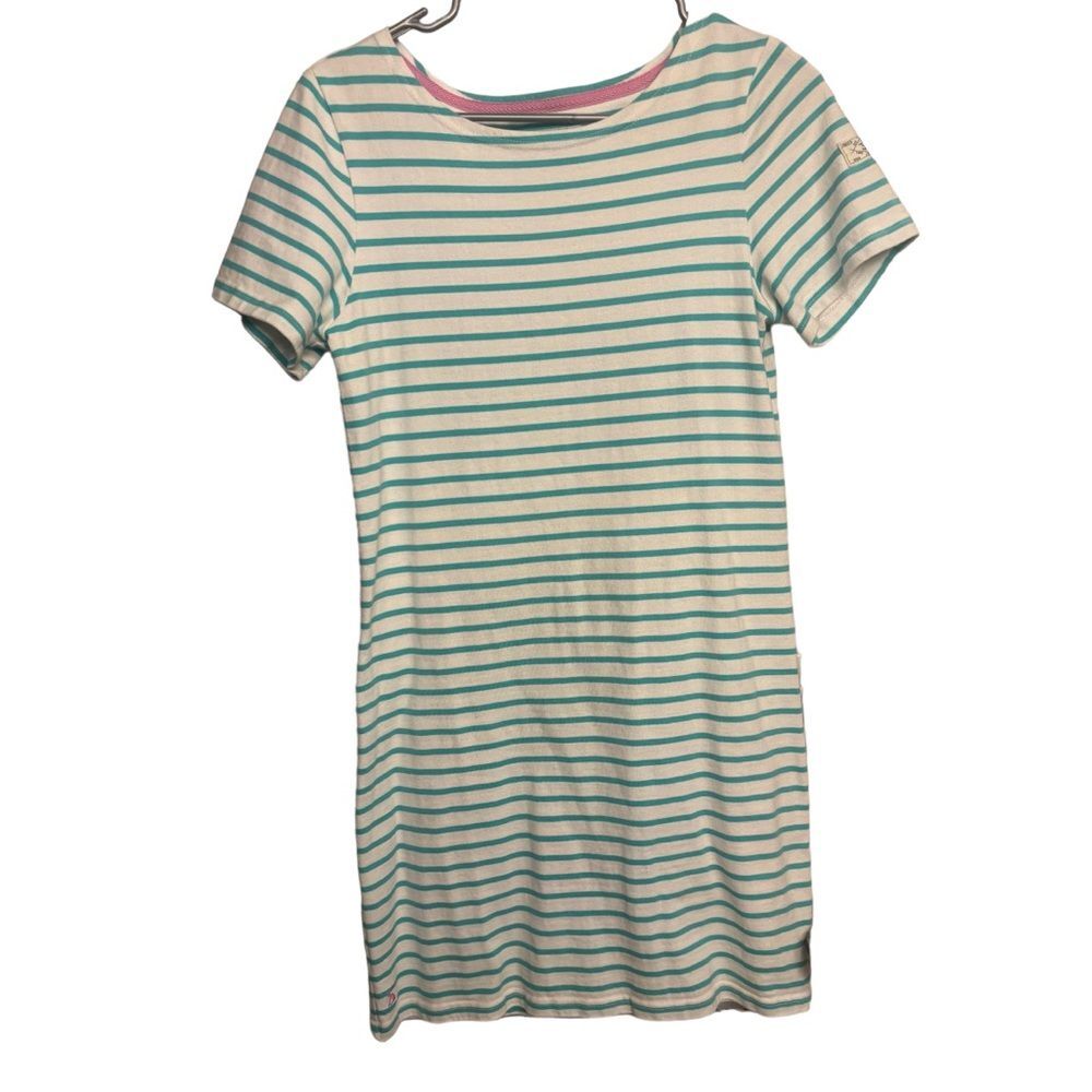Joules Striped Dress - Teal and White